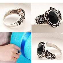 Women Vintage Carving Black Gem Stone Ring Boho Magic Mirror Rings J4U66