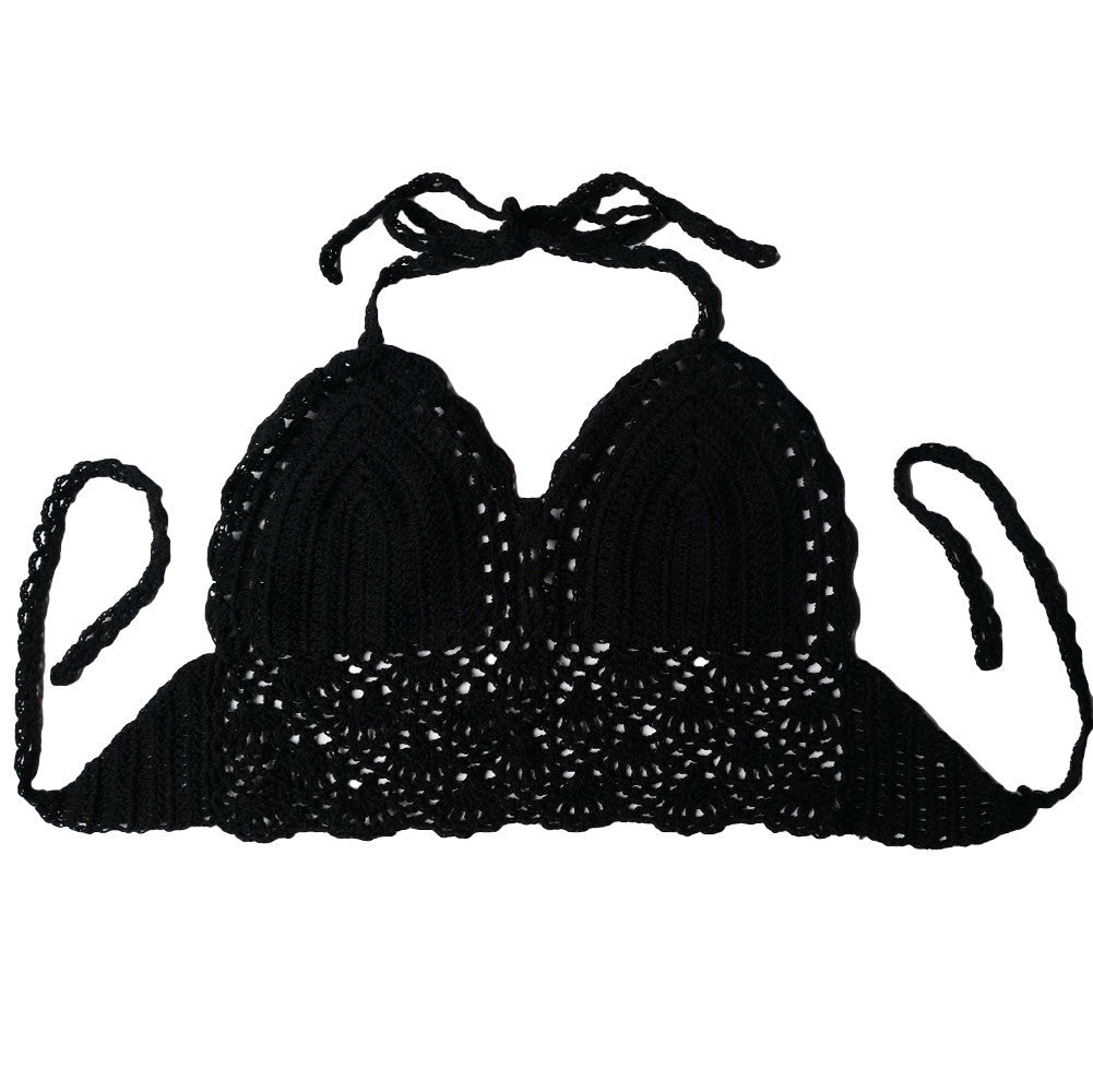 women vintage crochet crop tops camisole camis sexy deep v neck hollow out knitted tank tops tees bra boho beach bralette J4U66