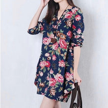 Women Vintage Floral Long Sleeve V-Neck Casual Dress Pregnant Maternity Linen Dresses M-XXL P16 J4U66