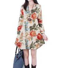 Women Vintage Floral Long Sleeve V-Neck Casual Dress Pregnant Maternity Linen Dresses M-XXL P16 J4U66