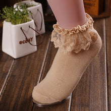 Women Vintage Lace Ruffle Frilly Ankle Socks Princess Girl Cotton Sock J4U66