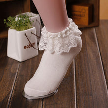 Women Vintage Lace Ruffle Frilly Ankle Socks Princess Girl Cotton Sock J4U66