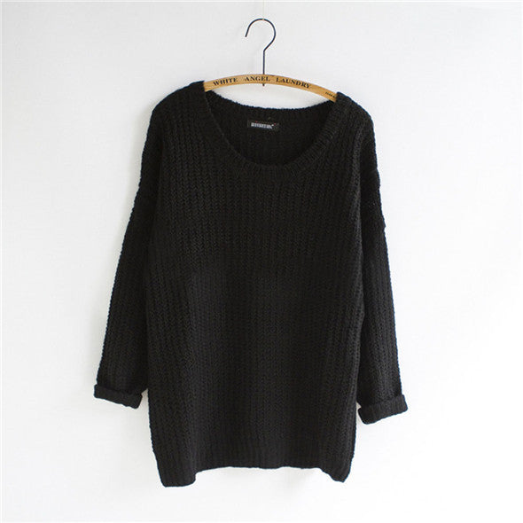 Women Warm Casual Round Neck Long Sleeve Knitted Sweater Loose Knitwear Pullovers J4U66