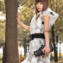 women warm hooded gilet long slim vest faux rabbit fur waistcoat jacket coat J4U66