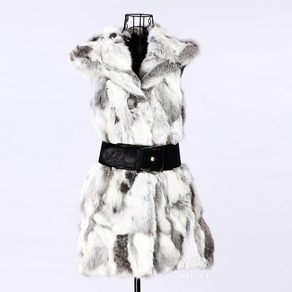 women warm hooded gilet long slim vest faux rabbit fur waistcoat jacket coat J4U66