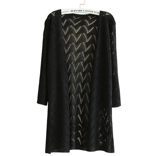 women wave stripe casual long sleeve cardigan knitted sweatercoat outwear J4U66