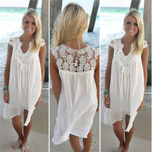 Women White Sleeveless Lace Crochet Dresses Hollow Out Mini Dress Sexy Beach Boho Dresses S-XL J4U66