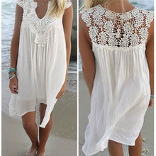 Women White Sleeveless Lace Crochet Dresses Hollow Out Mini Dress Sexy Beach Boho Dresses S-XL J4U66