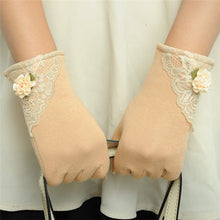 Women Warm Cotton Touch Screen Glove Bow Flower Lace Wrist Gloves Mittens New J4U66