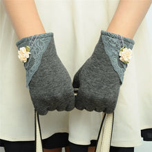 Women Warm Cotton Touch Screen Glove Bow Flower Lace Wrist Gloves Mittens New J4U66
