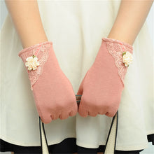 Women Warm Cotton Touch Screen Glove Bow Flower Lace Wrist Gloves Mittens New J4U66