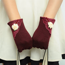 Women Warm Cotton Touch Screen Glove Bow Flower Lace Wrist Gloves Mittens New J4U66