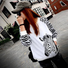 women zebra printed pullover warm sweatshirts long sleeve blouse tops size m xxl J4U66