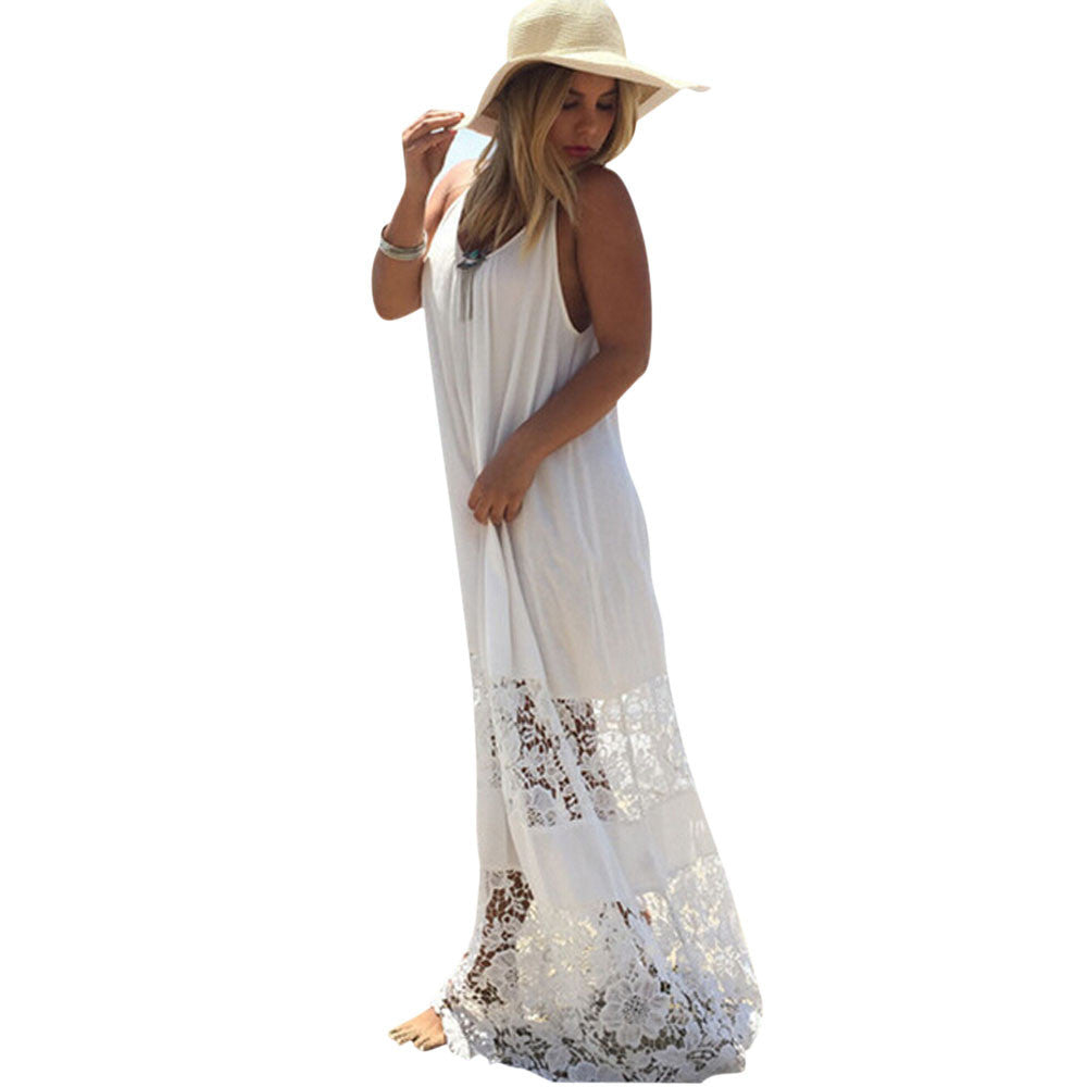 Women beach dress dress chiffonwomen dress Sexy Casual Lace Long Maxi Party Beach Dress vestido plus size J4U66