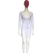 Women's Sexy V Neck Long Sleeve Dress Bowknot Split Dresses Bandage vestidosSilk Plus Size J4U66