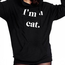 Women's Casual Black Letter Print I'm a Cat Pullover Sweatshirt Hoodie Tops J4U66