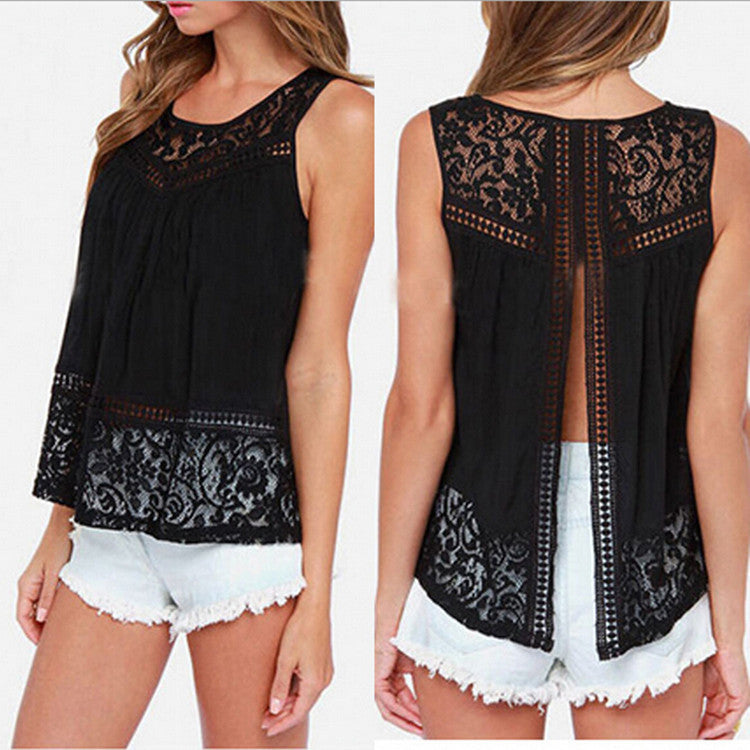 Women's Clothing Tops & Tees Tanks & Camis Women Vest Top Sleeveless Casual Hollow Out Lace Tank Tops J4U66
