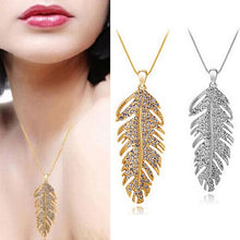Women's Bohemian Alloy Rhinestone Feather Pendant Link Chain Necklaces Charming Jewelry  J4U66