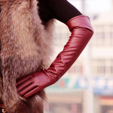 womens faux leather elbow gloves long gloves warm lined finger gloves J4U66