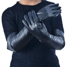 womens faux leather elbow gloves long gloves warm lined finger gloves J4U66