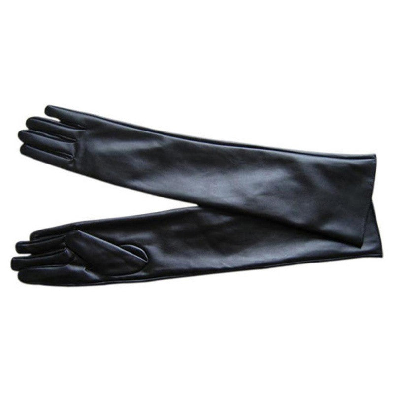 womens faux leather elbow gloves long gloves warm lined finger gloves J4U66