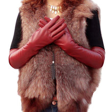 womens faux leather elbow gloves long gloves warm lined finger gloves J4U66