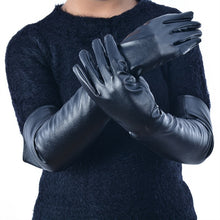 Women's Faux Leather Elbow Gloves Long Gloves Warm Lined Finger Gloves Y8 J4U66