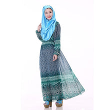 Women's Floral Chiffon Kaftan Abaya Jilbab Islamic Muslim Long Sleeve Maxi Dress PY3 J4U66