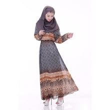Women's Floral Chiffon Kaftan Abaya Jilbab Islamic Muslim Long Sleeve Maxi Dress PY3 J4U66