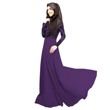 Women's Lace Long Sleeve Party Maxi Embroidery Dress Abaya Islamic Muslim Wear PY3 J4U66