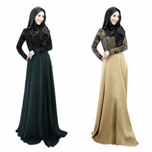 Women's Lace Long Sleeve Party Maxi Embroidery Dress Abaya Islamic Muslim Wear PY3 J4U66