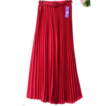 Women's Pleated Retro Maxi Long Skirt Elastic WaistBand Belt Chiffon Dance Skirt P16 J4U66