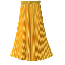 Women's Pleated Retro Maxi Long Skirt Elastic WaistBand Belt Chiffon Dance Skirt P16 J4U66