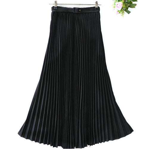 Women's Pleated Retro Maxi Long Skirt Elastic WaistBand Belt Chiffon Dance Skirt P16 J4U66