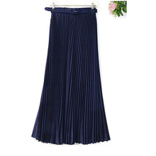 Women's Pleated Retro Maxi Long Skirt Elastic WaistBand Belt Chiffon Dance Skirt P16 J4U66