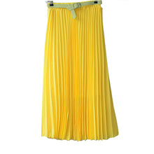 Women's Pleated Retro Maxi Long Skirt Elastic WaistBand Belt Chiffon Dance Skirt P16 J4U66
