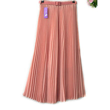 Women's Pleated Retro Maxi Long Skirt Elastic WaistBand Belt Chiffon Dance Skirt P16 J4U66