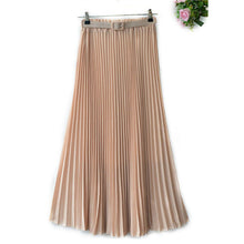 Women's Pleated Retro Maxi Long Skirt Elastic WaistBand Belt Chiffon Dance Skirt P16 J4U66