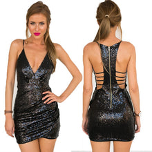 Women's Sexy Sequin Bling Mini Dress Sleeveless V-Neck Slim Bodycon Party Dress J4U66