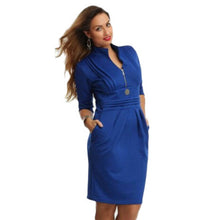 Women's Sexy Zipper V-neck Bodycon Party Cocktail 3/4 Sleeve Pencil Mini Dress J4U66