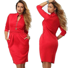 Women's Sexy Zipper V-neck Bodycon Party Cocktail 3/4 Sleeve Pencil Mini Dress J4U66