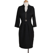 Women's Sexy Zipper V-neck Bodycon Party Cocktail 3/4 Sleeve Pencil Mini Dress J4U66