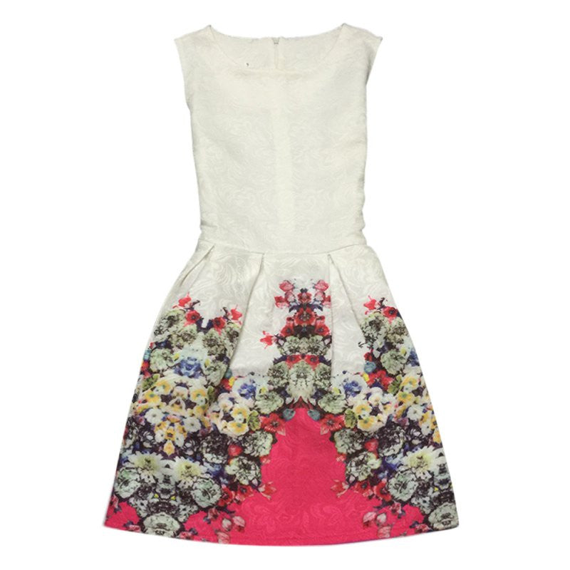 Women's Sleeveless Casual Sundress Flower Cotton Pleated Short Floral Mini Dress  J4U66