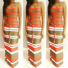 Women's Boho Long Maxi Dress Sleeveless O Neck Evening Party Beach Striped Dresses Sundress PY3 J4U66
