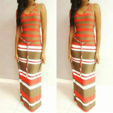 Women's Boho Long Maxi Dress Sleeveless O Neck Evening Party Beach Striped Dresses Sundress PY3 J4U66