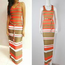 Women's Boho Long Maxi Dress Sleeveless O Neck Evening Party Beach Striped Dresses Sundress PY3 J4U66