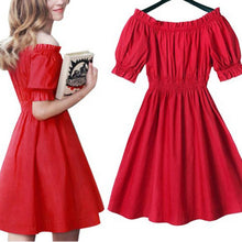 Women's Dress Pleated Off The Shoulder Sexy Party Kawaii Puff Sleeve Dress J4U66