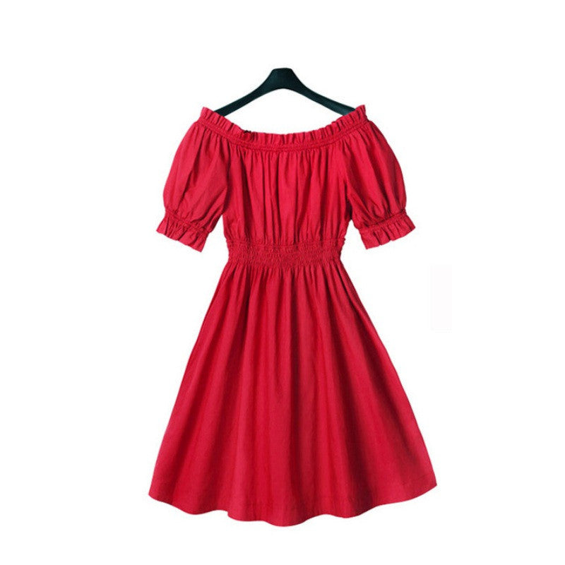 Women's Dress Pleated Off The Shoulder Sexy Party Kawaii Puff Sleeve Dress J4U66