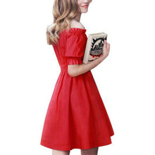 Women's Dress Pleated Off The Shoulder Sexy Party Kawaii Puff Sleeve Dress J4U66