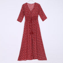 womens v neck 3/4 sleeve long maxi dress floral party boho beach dresses J4U66
